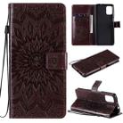 For Motorola Moto G9 Plus Pressed Printing Sunflower Pattern Horizontal Flip PU Leather Case with Holder & Card Slots & Wallet & Lanyard(Brown) - 1