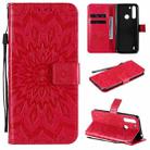 For Motorola Moto G9 Plus Pressed Printing Sunflower Pattern Horizontal Flip PU Leather Case with Holder & Card Slots & Wallet & Lanyard(Red) - 1