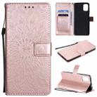 For Motorola Moto G9 Plus Pressed Printing Sunflower Pattern Horizontal Flip PU Leather Case with Holder & Card Slots & Wallet & Lanyard(Rose Gold) - 1