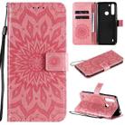 For Motorola One Fusion Pressed Printing Sunflower Pattern Horizontal Flip PU Leather Case with Holder & Card Slots & Wallet & Lanyard(Pink) - 1