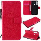 For Motorola One Fusion Plus Pressed Printing Sunflower Pattern Horizontal Flip PU Leather Case with Holder & Card Slots & Wallet & Lanyard(Red) - 1