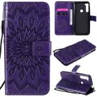 For Motorola One Fusion Plus Pressed Printing Sunflower Pattern Horizontal Flip PU Leather Case with Holder & Card Slots & Wallet & Lanyard(Purple) - 1