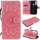 For Motorola One Fusion Plus Pressed Printing Sunflower Pattern Horizontal Flip PU Leather Case with Holder & Card Slots & Wallet & Lanyard(Rose Gold) - 1