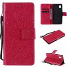 For Samsung Galaxy A01 Core Pressed Printing Sunflower Pattern Horizontal Flip PU Leather Case with Holder & Card Slots & Wallet & Lanyard(Red) - 1