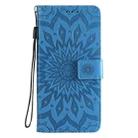 For Samsung Galaxy A11(US Version) Pressed Printing Sunflower Pattern Horizontal Flip PU Leather Case with Holder & Card Slots & Wallet & Lanyard(Blue) - 2