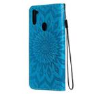 For Samsung Galaxy A11(US Version) Pressed Printing Sunflower Pattern Horizontal Flip PU Leather Case with Holder & Card Slots & Wallet & Lanyard(Blue) - 3