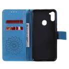 For Samsung Galaxy A11(US Version) Pressed Printing Sunflower Pattern Horizontal Flip PU Leather Case with Holder & Card Slots & Wallet & Lanyard(Blue) - 4