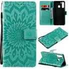 For Samsung Galaxy A21(US Version) Pressed Printing Sunflower Pattern Horizontal Flip PU Leather Case with Holder & Card Slots & Wallet & Lanyard(Green) - 1