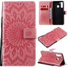 For Samsung Galaxy A21(US Version) Pressed Printing Sunflower Pattern Horizontal Flip PU Leather Case with Holder & Card Slots & Wallet & Lanyard(Pink) - 1