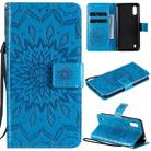 For Samsung Galaxy M01 Pressed Printing Sunflower Pattern Horizontal Flip PU Leather Case with Holder & Card Slots & Wallet & Lanyard(Blue) - 1