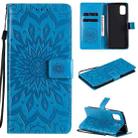 For Samsung Galaxy M51 Pressed Printing Sunflower Pattern Horizontal Flip PU Leather Case with Holder & Card Slots & Wallet & Lanyard(Blue) - 1