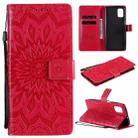 For Samsung Galaxy M51 Pressed Printing Sunflower Pattern Horizontal Flip PU Leather Case with Holder & Card Slots & Wallet & Lanyard(Red) - 1