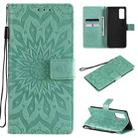 For Samsung Galaxy S20 FE Pressed Printing Sunflower Pattern Horizontal Flip PU Leather Case with Holder & Card Slots & Wallet & Lanyard(Green) - 1