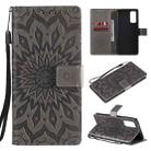 For Samsung Galaxy S20 FE Pressed Printing Sunflower Pattern Horizontal Flip PU Leather Case with Holder & Card Slots & Wallet & Lanyard(Grey) - 1