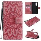 For Samsung Galaxy S20 FE Pressed Printing Sunflower Pattern Horizontal Flip PU Leather Case with Holder & Card Slots & Wallet & Lanyard(Pink) - 1