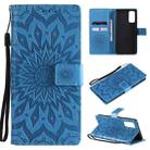 For Samsung Galaxy S20 FE Pressed Printing Sunflower Pattern Horizontal Flip PU Leather Case with Holder & Card Slots & Wallet & Lanyard(Blue) - 1