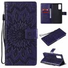 For Samsung Galaxy S20 FE Pressed Printing Sunflower Pattern Horizontal Flip PU Leather Case with Holder & Card Slots & Wallet & Lanyard(Purple) - 1