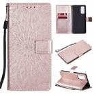 For Samsung Galaxy S20 FE Pressed Printing Sunflower Pattern Horizontal Flip PU Leather Case with Holder & Card Slots & Wallet & Lanyard(Rose Gold) - 1