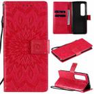 For Xiaomi Mi 10 Ultra Pressed Printing Sunflower Pattern Horizontal Flip PU Leather Case with Holder & Card Slots & Wallet & Lanyard(Red) - 1