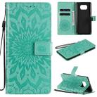 For Xiaomi Poco X3 NFC Pressed Printing Sunflower Pattern Horizontal Flip PU Leather Case with Holder & Card Slots & Wallet & Lanyard(Green) - 1