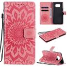 For Xiaomi Poco X3 NFC Pressed Printing Sunflower Pattern Horizontal Flip PU Leather Case with Holder & Card Slots & Wallet & Lanyard(Pink) - 1
