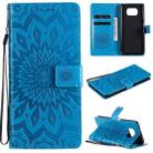 For Xiaomi Poco X3 NFC Pressed Printing Sunflower Pattern Horizontal Flip PU Leather Case with Holder & Card Slots & Wallet & Lanyard(Blue) - 1