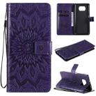 For Xiaomi Poco X3 NFC Pressed Printing Sunflower Pattern Horizontal Flip PU Leather Case with Holder & Card Slots & Wallet & Lanyard(Purple) - 1