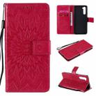 For OnePlus Nord Pressed Printing Sunflower Pattern Horizontal Flip PU Leather Case with Holder & Card Slots & Wallet & Lanyard(Red) - 1