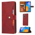 For Huawei P smart 2021 Calf Texture Double Fold Clasp Horizontal Flip Leather Case with Photo Frame & Holder & Card Slots & Wallet(Red) - 1