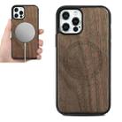 For iPhone 12 Pro Max Wood Veneer Ring Embossed Magsafe Case Magnetic TPU Shockproof Case(Walnut) - 1