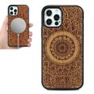 For iPhone 12 mini Wood Veneer Mandala Embossed Magsafe Case Magnetic TPU Shockproof Case (Cherry Wood) - 1