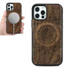 For iPhone 12 Pro Max Wood Veneer Mandala Embossed Magsafe Case Magnetic TPU Shockproof Case(Walnut) - 1