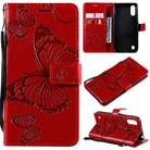 For Samsung Galaxy A01 3D Butterflies Embossing Pattern Horizontal Flip Leather Case with Holder & Card Slot & Wallet(Red) - 1