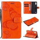 For Samsung Galaxy M01 3D Butterflies Embossing Pattern Horizontal Flip Leather Case with Holder & Card Slot & Wallet(Orange) - 1