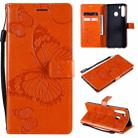 For Samsung Galaxy A21 3D Butterflies Embossing Pattern Horizontal Flip Leather Case with Holder & Card Slot & Wallet(Orange) - 1