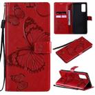 For Samsung Galaxy S20 FE 5G / S20 Lite 3D Butterflies Embossing Pattern Horizontal Flip Leather Case with Holder & Card Slot & Wallet(Red) - 1