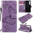 For Motorola Edge 3D Butterflies Embossing Pattern Horizontal Flip Leather Case with Holder & Card Slot & Wallet(Purple) - 1