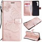 For Motorola Edge 3D Butterflies Embossing Pattern Horizontal Flip Leather Case with Holder & Card Slot & Wallet(Rose Gold) - 1