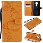 For Motorola Moto G9 Play 3D Butterflies Embossing Pattern Horizontal Flip Leather Case with Holder & Card Slot & Wallet(Yellow) - 1