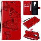 For Motorola Moto G9 Play 3D Butterflies Embossing Pattern Horizontal Flip Leather Case with Holder & Card Slot & Wallet(Red) - 1