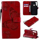 For Motorola Moto One Fusion Plus 3D Butterflies Embossing Pattern Horizontal Flip Leather Case with Holder & Card Slot & Wallet(Red) - 1