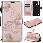 For Motorola Moto One Fusion 3D Butterflies Embossing Pattern Horizontal Flip Leather Case with Holder & Card Slot & Wallet(Rose Gold) - 1