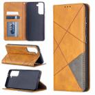 For Samsung Galaxy S21 5G Rhombus Texture Horizontal Flip Magnetic Leather Case with Holder & Card Slots(Yellow) - 1