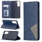 For Samsung Galaxy S21 5G Rhombus Texture Horizontal Flip Magnetic Leather Case with Holder & Card Slots(Blue) - 1