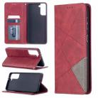 For Samsung Galaxy S21+ 5G Rhombus Texture Horizontal Flip Magnetic Leather Case with Holder & Card Slots(Red) - 1