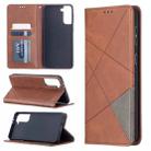 For Samsung Galaxy S21+ 5G Rhombus Texture Horizontal Flip Magnetic Leather Case with Holder & Card Slots(Brown) - 1