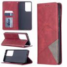 For Samsung Galaxy S21 Ultra 5G Rhombus Texture Horizontal Flip Magnetic Leather Case with Holder & Card Slots(Red) - 1