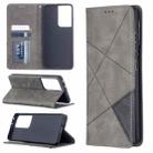 For Samsung Galaxy S21 Ultra 5G Rhombus Texture Horizontal Flip Magnetic Leather Case with Holder & Card Slots(Grey) - 1