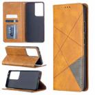 For Samsung Galaxy S21 Ultra 5G Rhombus Texture Horizontal Flip Magnetic Leather Case with Holder & Card Slots(Yellow) - 1