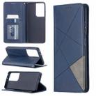 For Samsung Galaxy S21 Ultra 5G Rhombus Texture Horizontal Flip Magnetic Leather Case with Holder & Card Slots(Blue) - 1